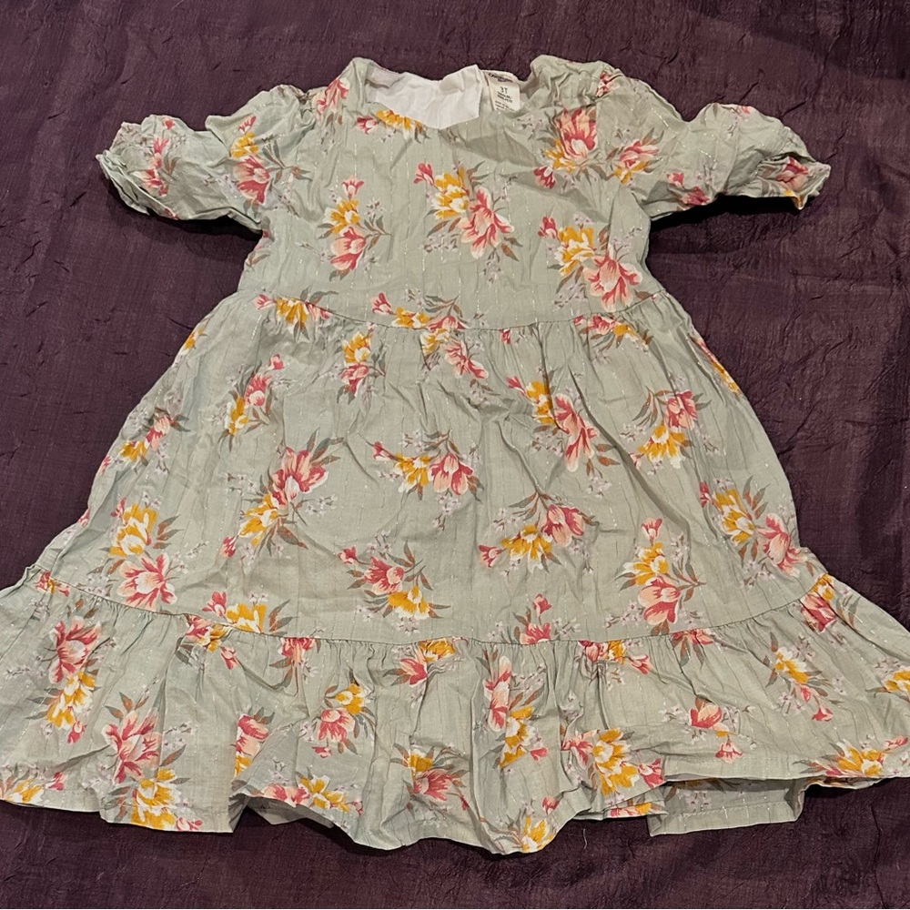 Floral Kids Dress in Green and Pink